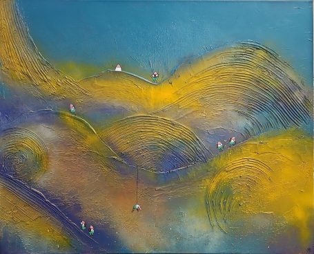 Plectors randonneurs qui évoluent à travers un paysage abstrait de dunes colorées